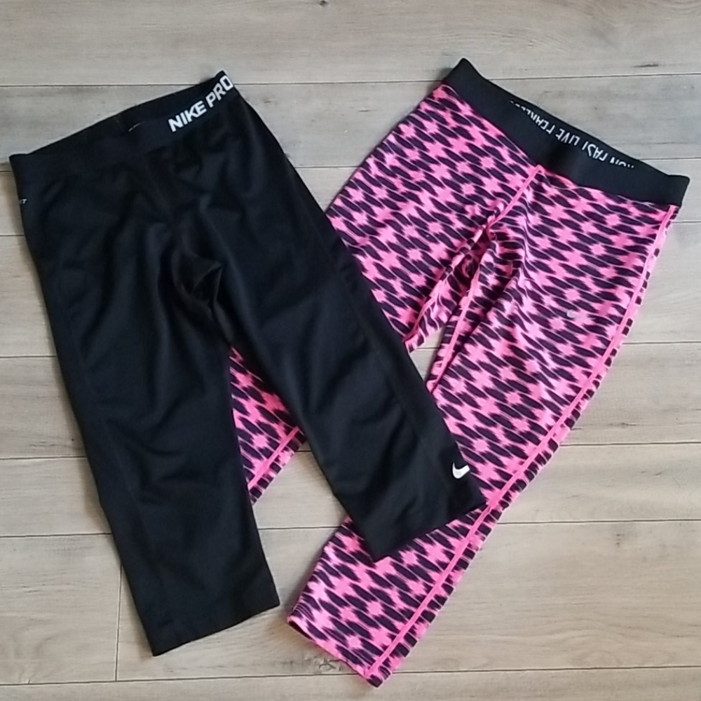 2 Pairs Nike Pro Dri Fit Capri Leggings M